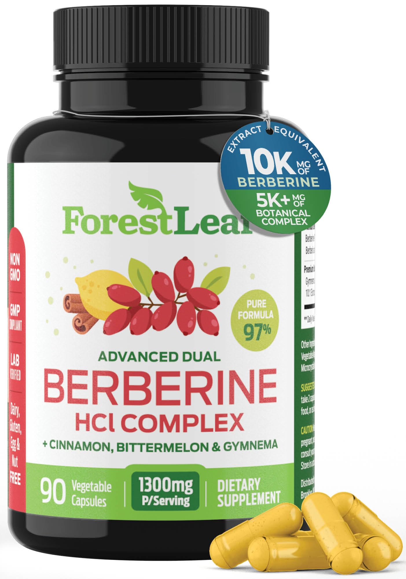 Foto 2 pulgar | Suplemento Forestleaf Advanced Dual Berberine Hcl 1300 Mg - Venta Internacional