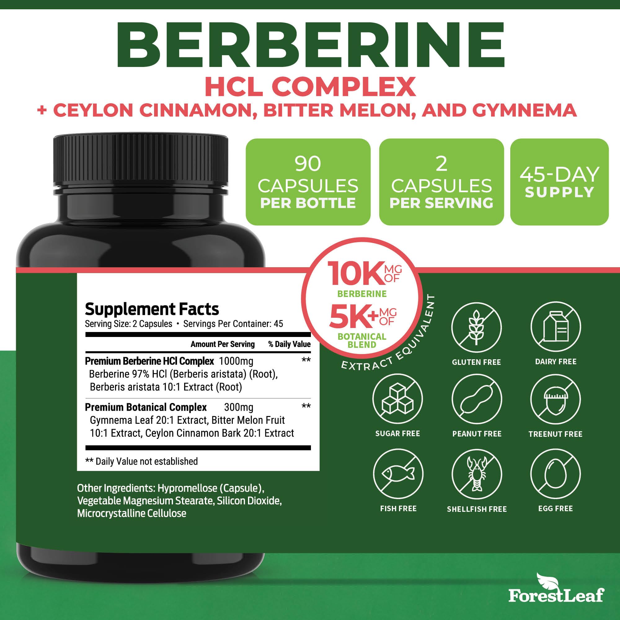 Foto 4 pulgar | Suplemento Forestleaf Advanced Dual Berberine Hcl 1300 Mg - Venta Internacional