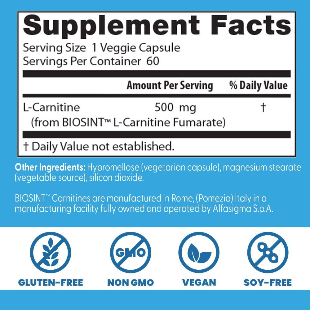 Foto 4 pulgar | Suplemento Doctor's Best L-carnitina Fumarato 60 Cápsulas - Venta Internacional