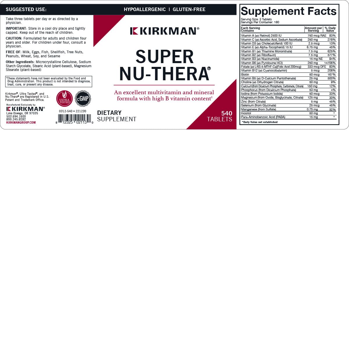 Foto 7 pulgar | Suplemento Kirkman Super Nu-thera Capplets 540 Comprimidos - Venta Internacional