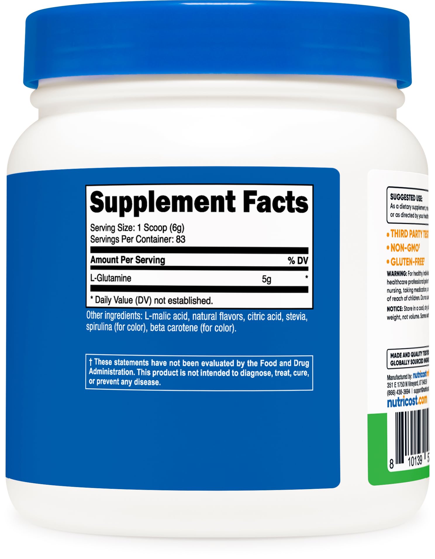 Foto 5 pulgar | Suplemento Nutricost L-glutamina En Polvo, 500 G, Manzana Verde - Venta Internacional.