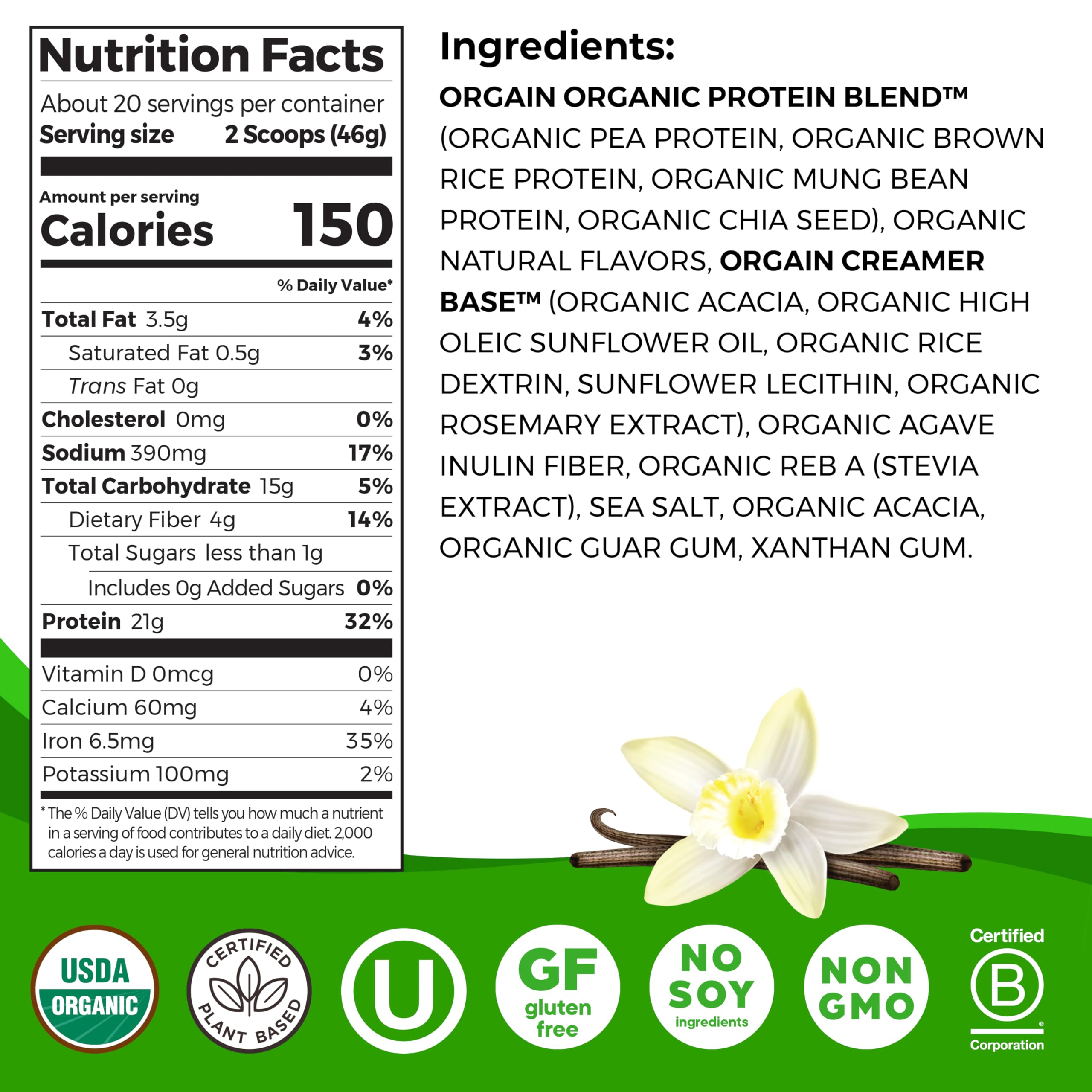 Foto 3 pulgar | Proteína En Polvo Orgain Orgain Organic Vegan Vainilla 920g - Venta Internacional.