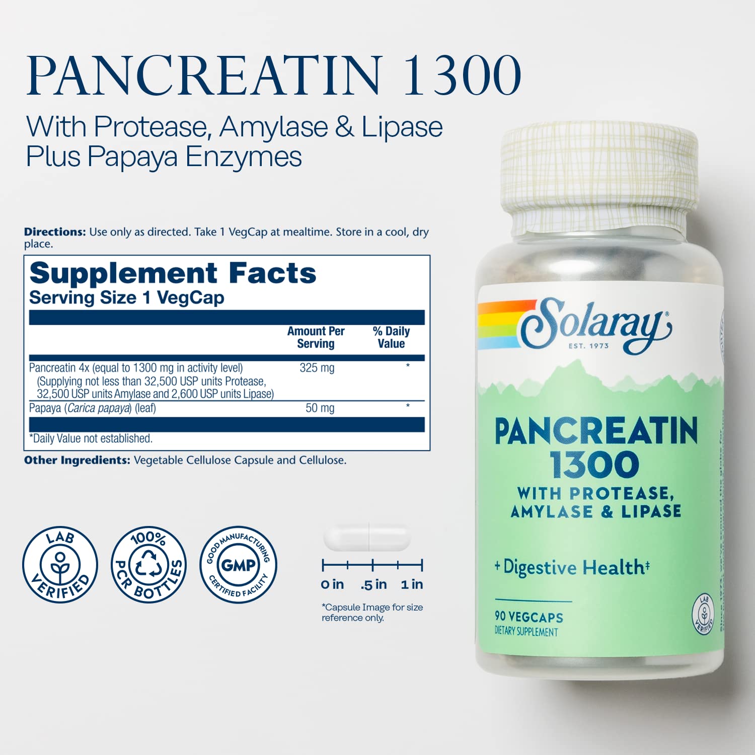 Foto 4 pulgar | Suplemento Solaray Pancreatin 1300 Mg 90 Cápsulas - Venta Internacional.