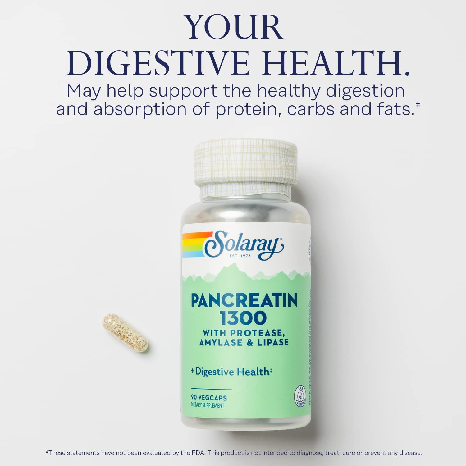 Foto 5 pulgar | Suplemento Solaray Pancreatin 1300 Mg 90 Cápsulas - Venta Internacional.