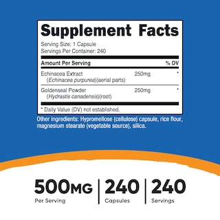 Foto 2 | Suplemento Nutricost De Equinácea Y Raíz De Sello Dorado, 500 Mg, 240 Cápsulas - Venta Internacional.