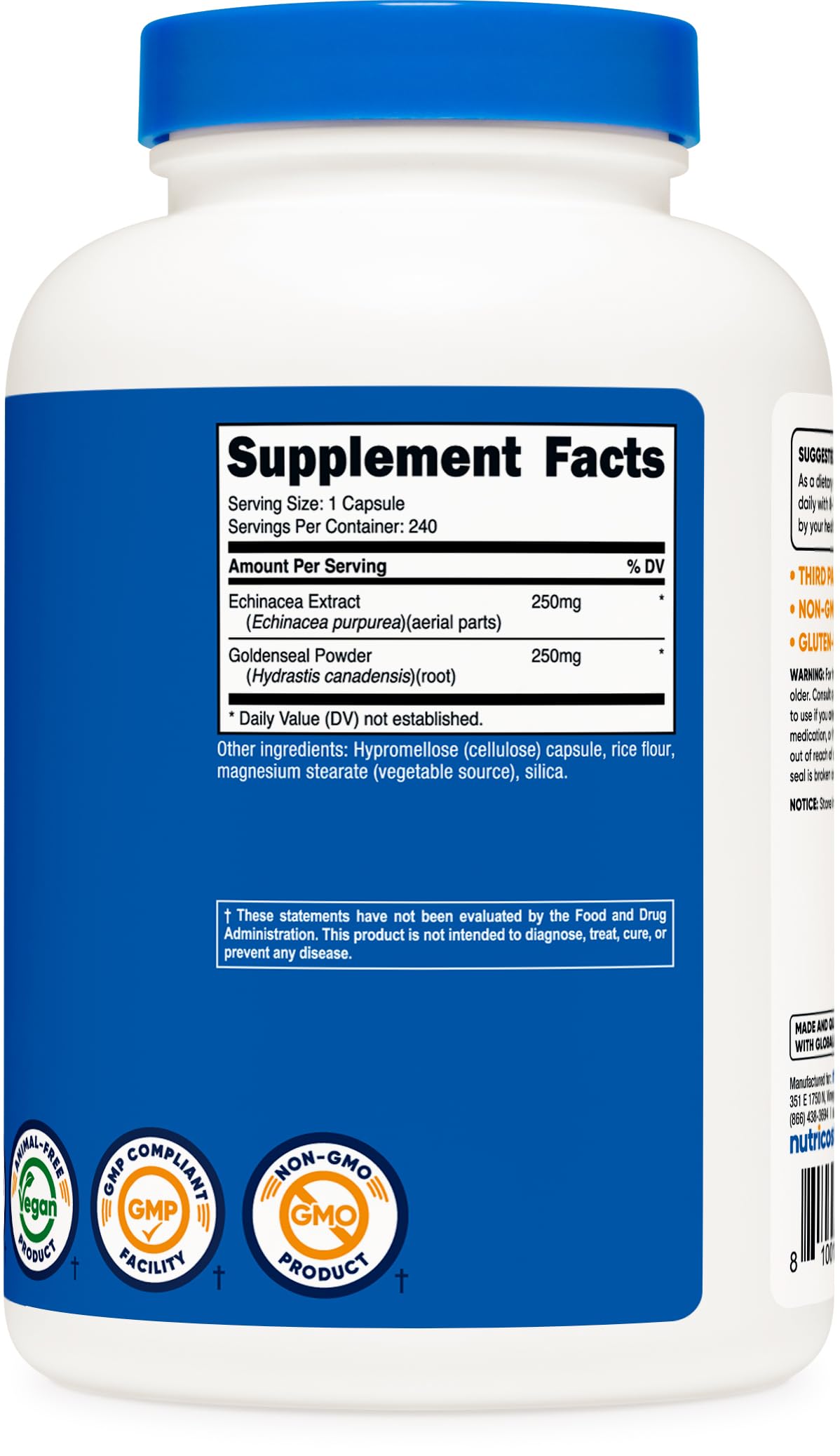 Foto 6 pulgar | Suplemento Nutricost De Equinácea Y Raíz De Sello Dorado, 500 Mg, 240 Cápsulas - Venta Internacional.