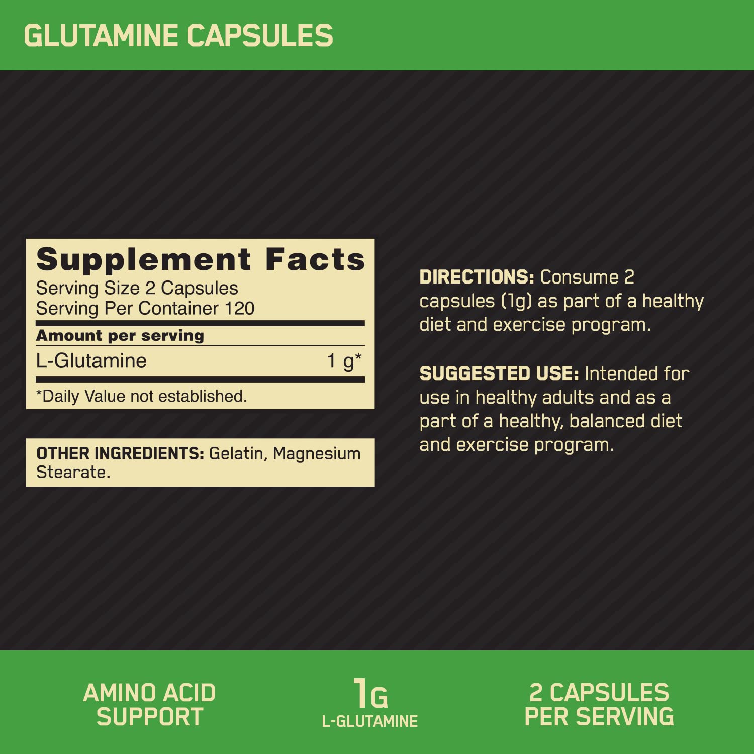 Foto 3 pulgar | Suplemento Optimum Nutrition L-glutamina 1000 Mg 240 Cápsulas - Venta Internacional.