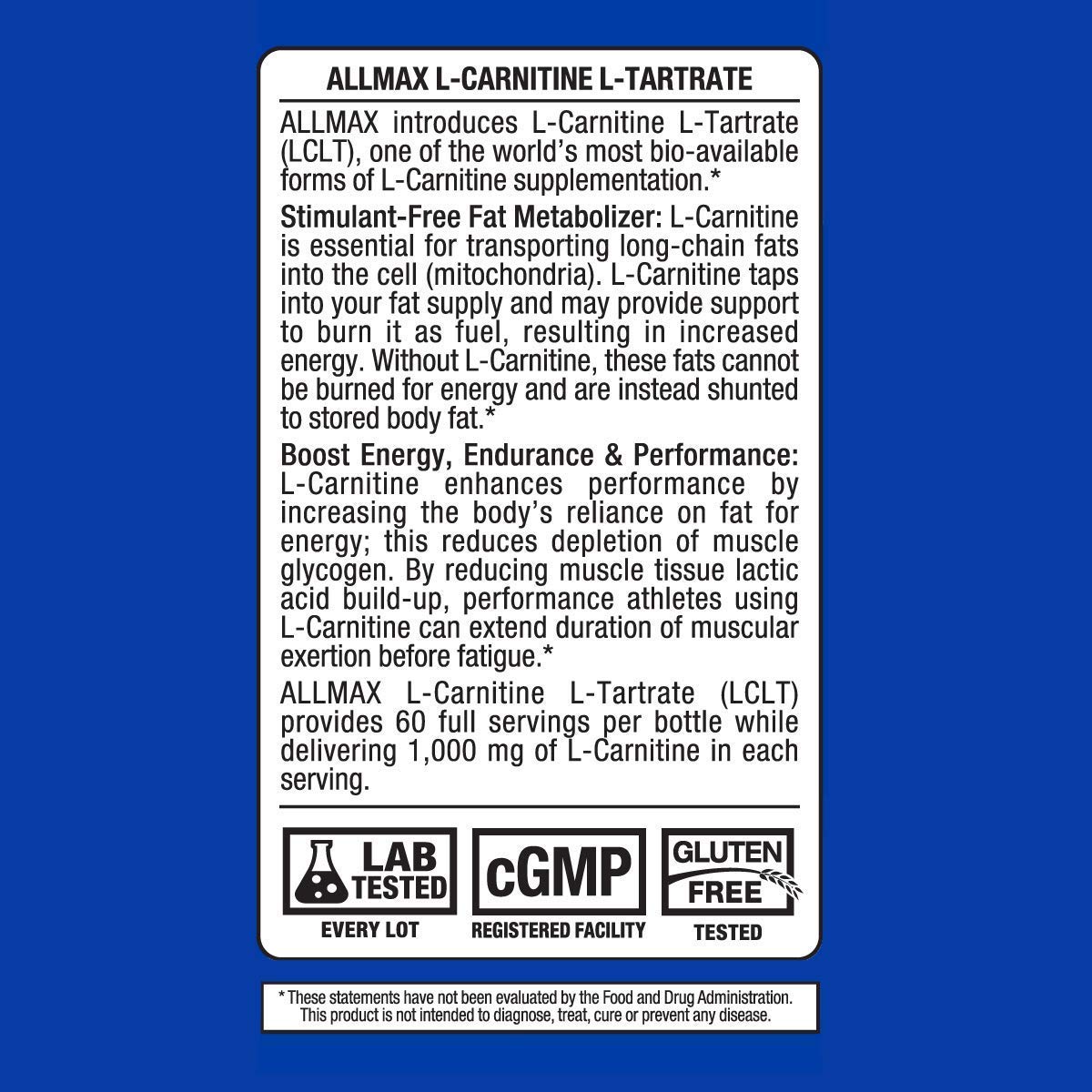 Foto 4 pulgar | Suplemento Allmax Nutrition L-carnitina + Tartrato 120 Cápsulas - Venta Internacional.