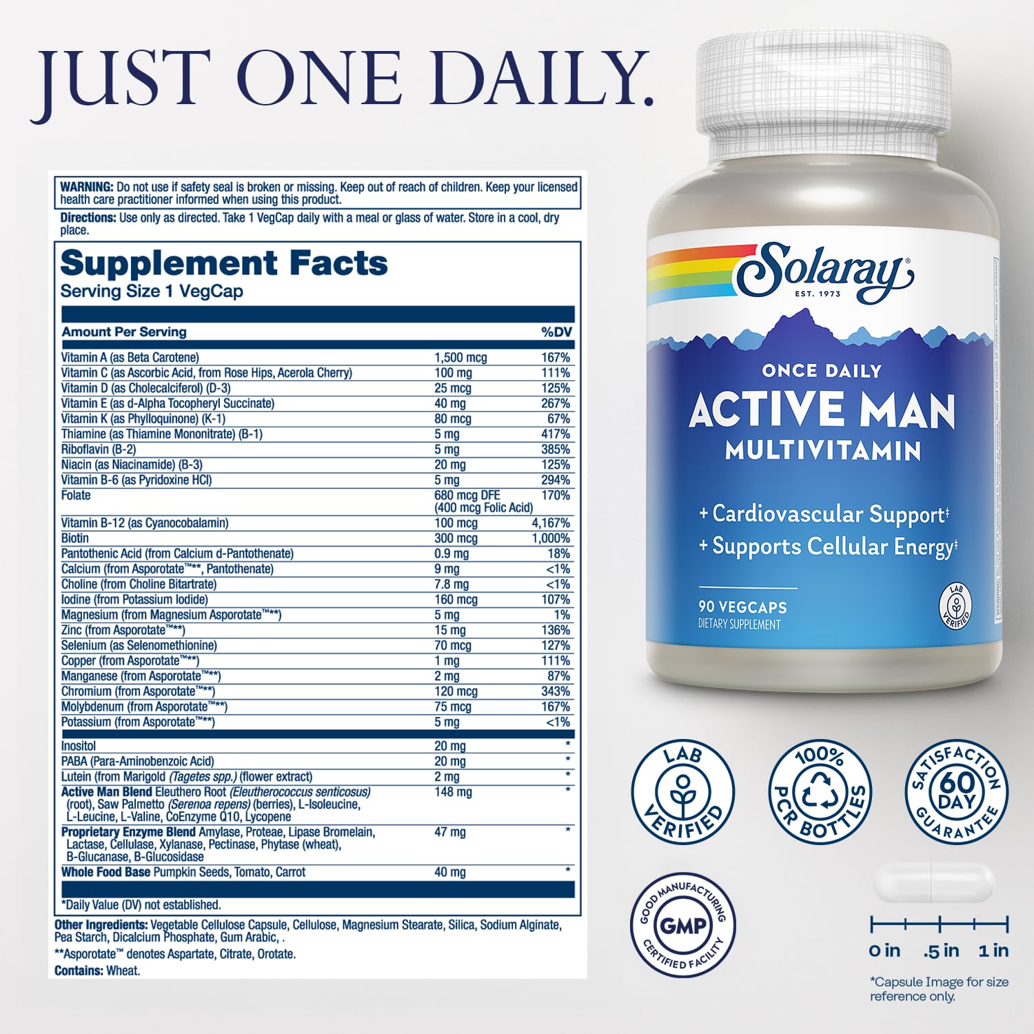 Foto 3 pulgar | Multivitamínico Solaray Para Hombre Activo Una Vez Al Día, 90 Cápsulas Vegetarianas - Venta Internacional.