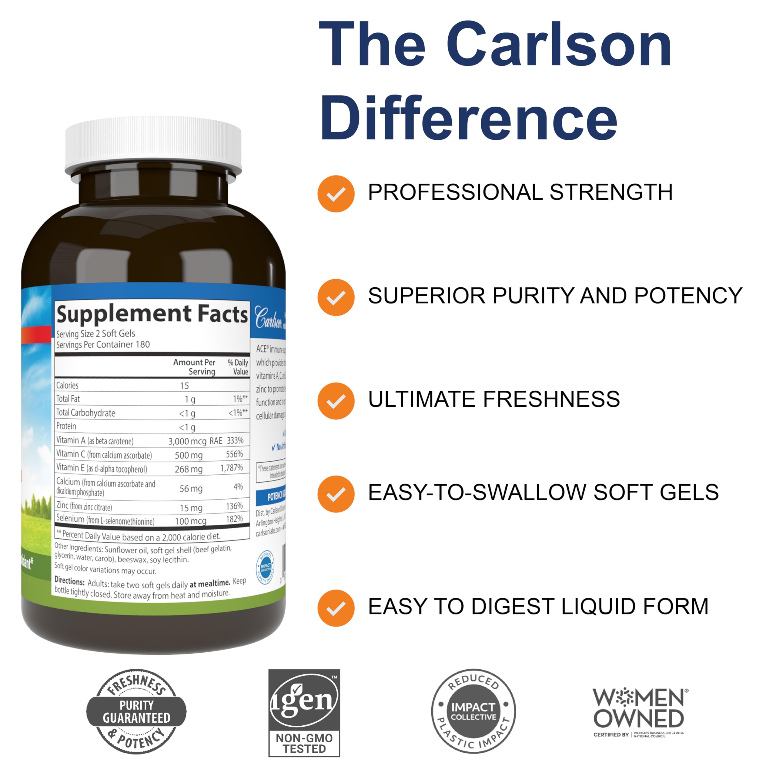 Foto 2 | Suplemento Carlson Aces + Zn Con Vitaminas A, C, E, Selenio Y Zinc - Venta Internacional.