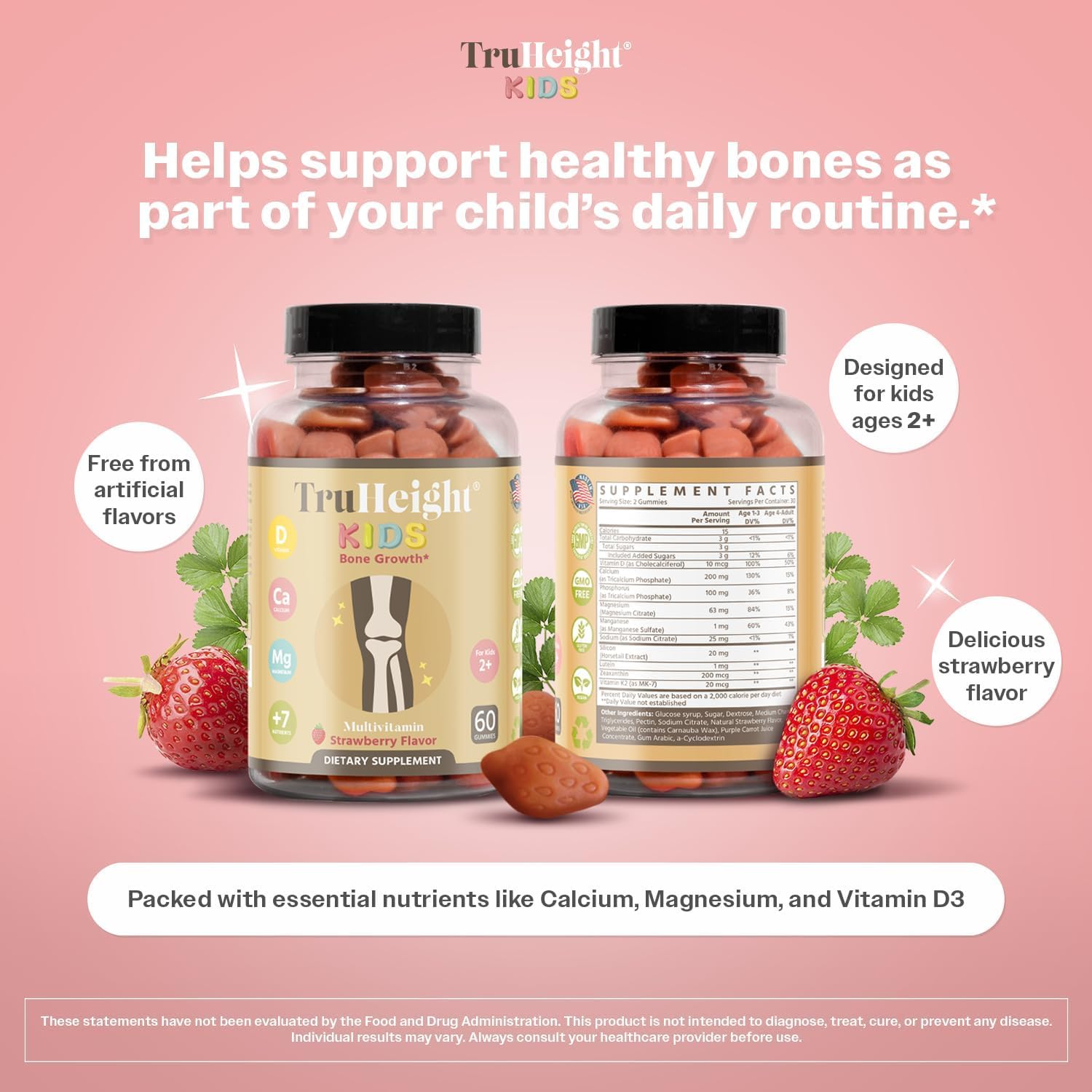 Foto 3 | Gummies Truheight Kids Bone Growth Fresa 60 Gomitas - Venta Internacional.