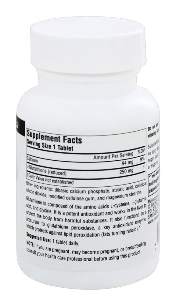 Foto 4 pulgar | Supplement Source Naturals Con Contenido Reducido De Glutatión, 250 Mg, 60 Tabletas - Venta Internacional.