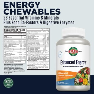 Foto 2 | Suplementos Multivitamínicos Masticables Kal Enhanced Energy, 60 Unidades - Venta Internacional.