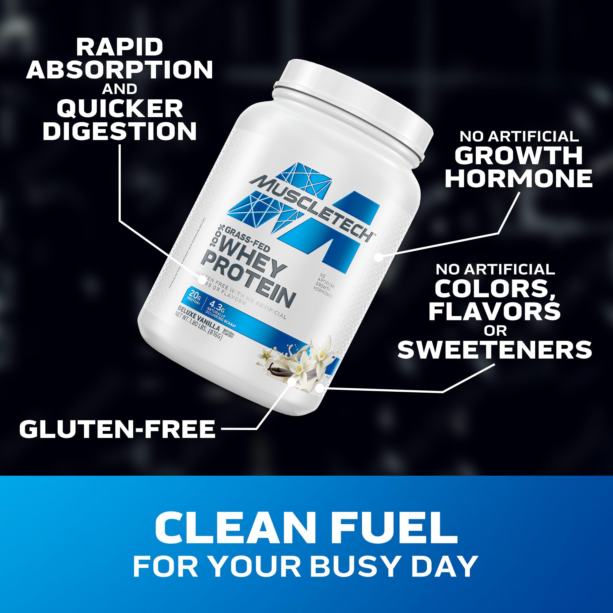Foto 3 | Proteína De Suero En Polvo Muscletech Grass-fed Deluxe Vanilla 800 G - Venta Internacional.