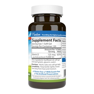 Foto 2 | Suplemento De Vitamina D Carlson D3 5000 Ui 120 Cápsulas Blandas - Venta Internacional.