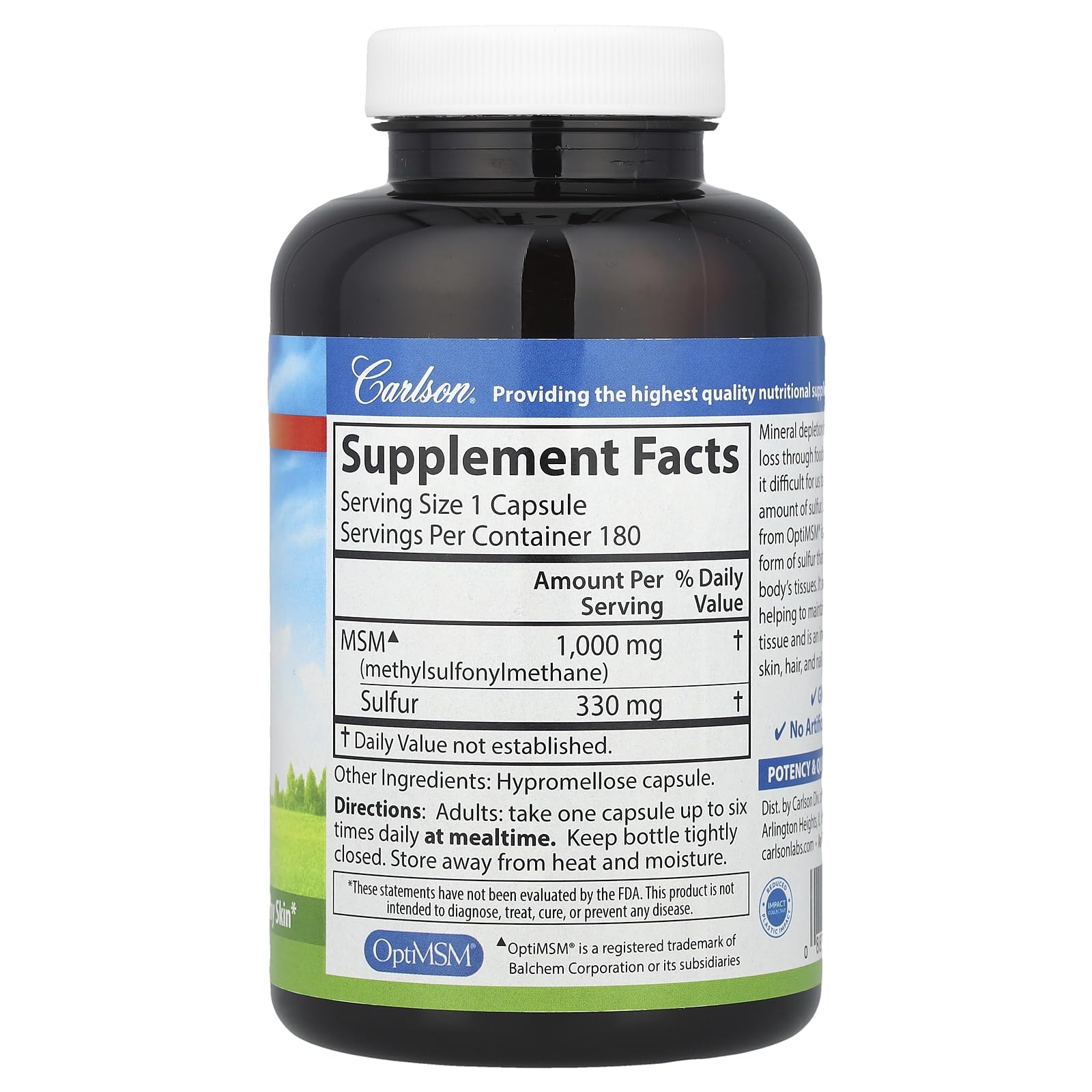 Foto 3 pulgar | Suplemento Carlson Labs Msm Sulfur 1000 Mg + 330 Mg 180 Cápsulas - Venta Internacional.