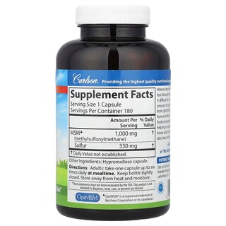 Foto 2 | Suplemento Carlson Labs Msm Sulfur 1000 Mg + 330 Mg 180 Cápsulas - Venta Internacional.