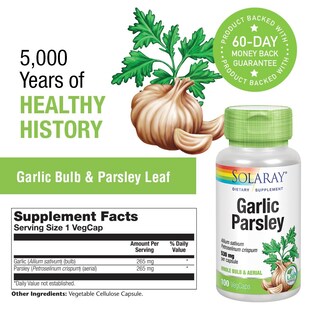 Foto 3 | Suplemento Solaray De Bulbo De Ajo Y Hoja De Perejil 530 Mg, 100 Cápsulas Vegetales - Venta Internacional.