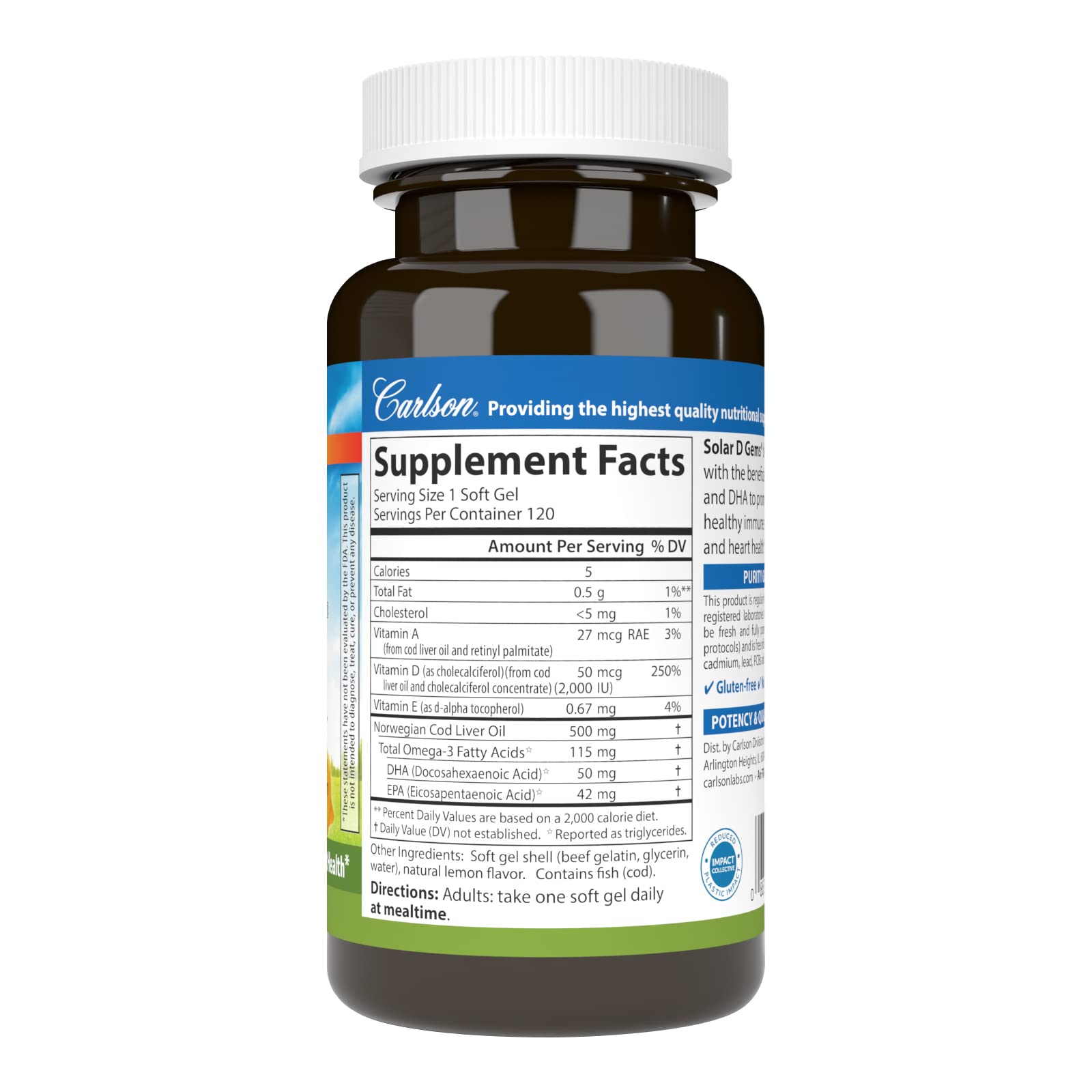 Foto 3 pulgar | Suplemento Carlson Labs Solar D Gems Con Vitamina D3, 2000 Ui - Venta Internacional.