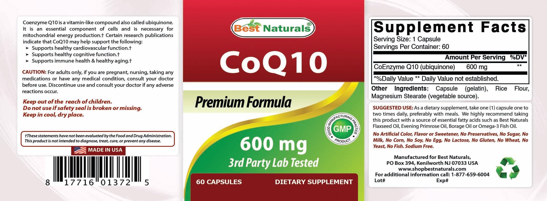 Foto 3 pulgar | Suplemento Best Naturals Coq10 600 Mg 60 Cápsulas - Venta Internacional.