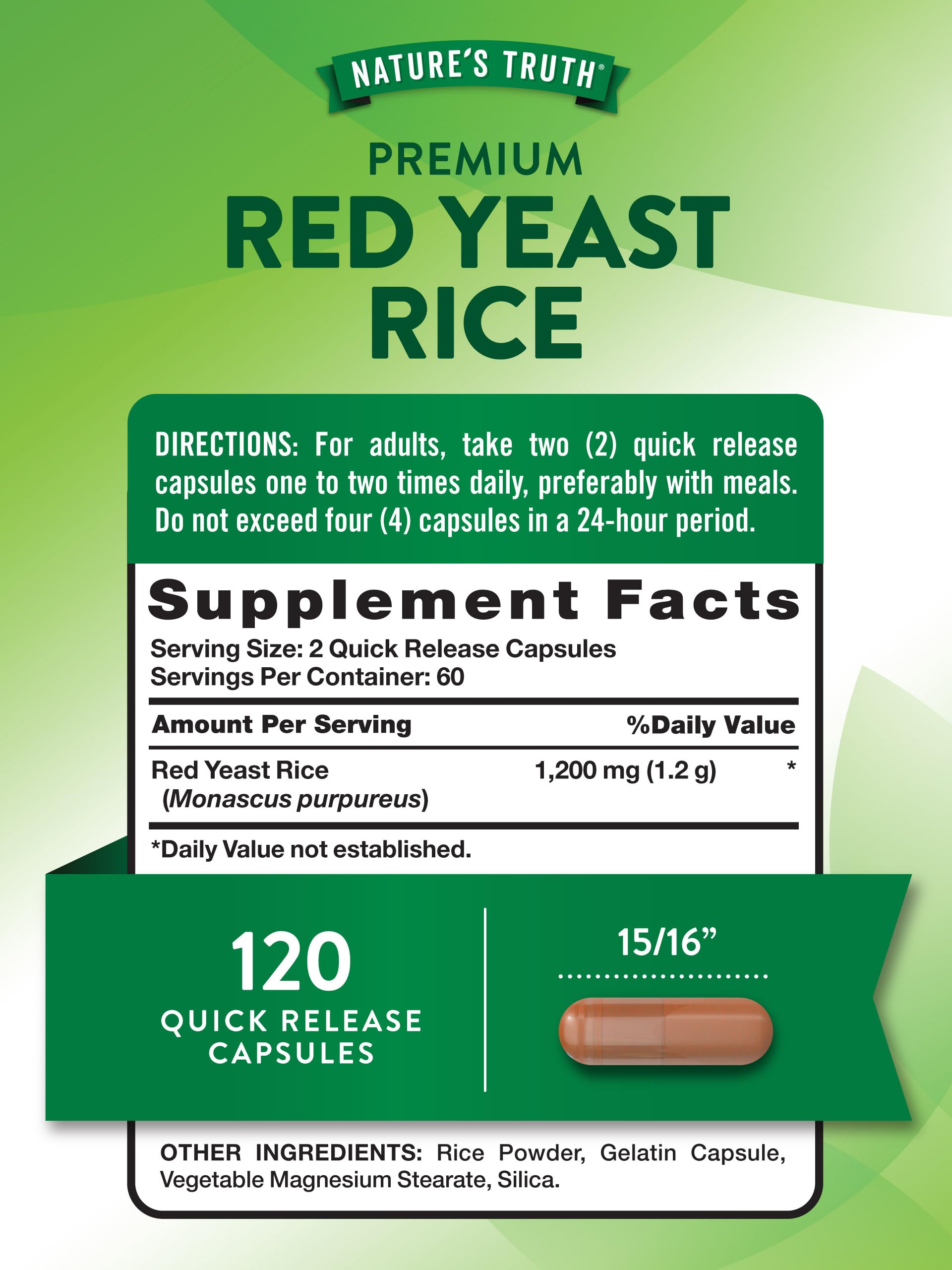 Foto 3 pulgar | Suplemento Nature's Truth De Arroz De Levadura Roja 1200 Mg 120 Cápsulas - Venta Internacional.