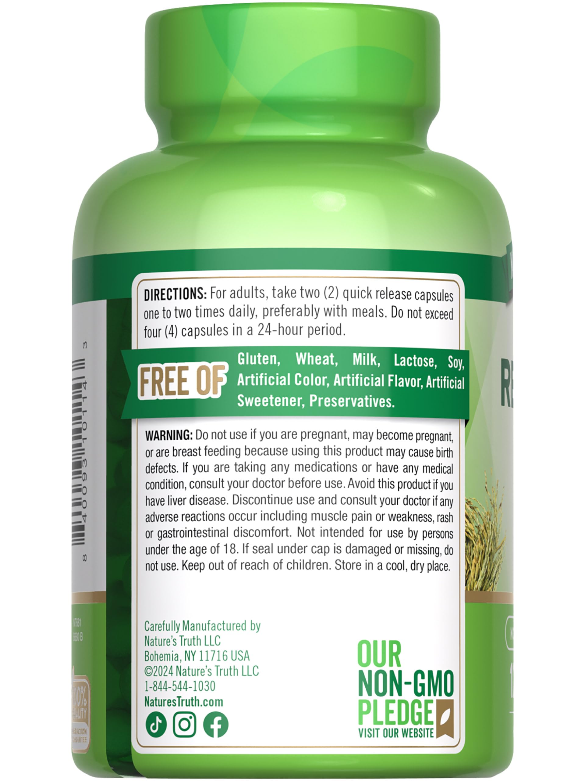 Foto 8 pulgar | Suplemento Nature's Truth De Arroz De Levadura Roja 1200 Mg 120 Cápsulas - Venta Internacional.