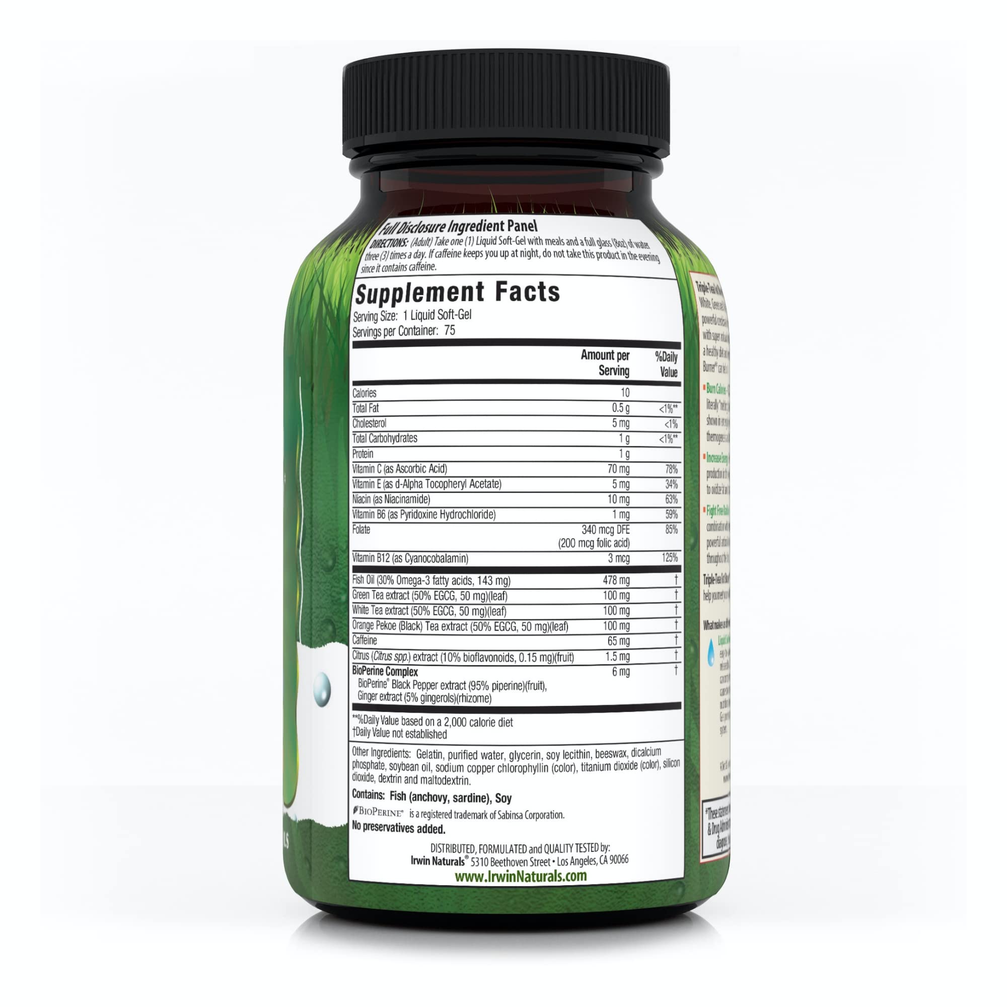 Foto 3 pulgar | Suplemento Irwin Naturals Triple Tea Fat Burner 75 Cápsulas Blandas - Venta Internacional.