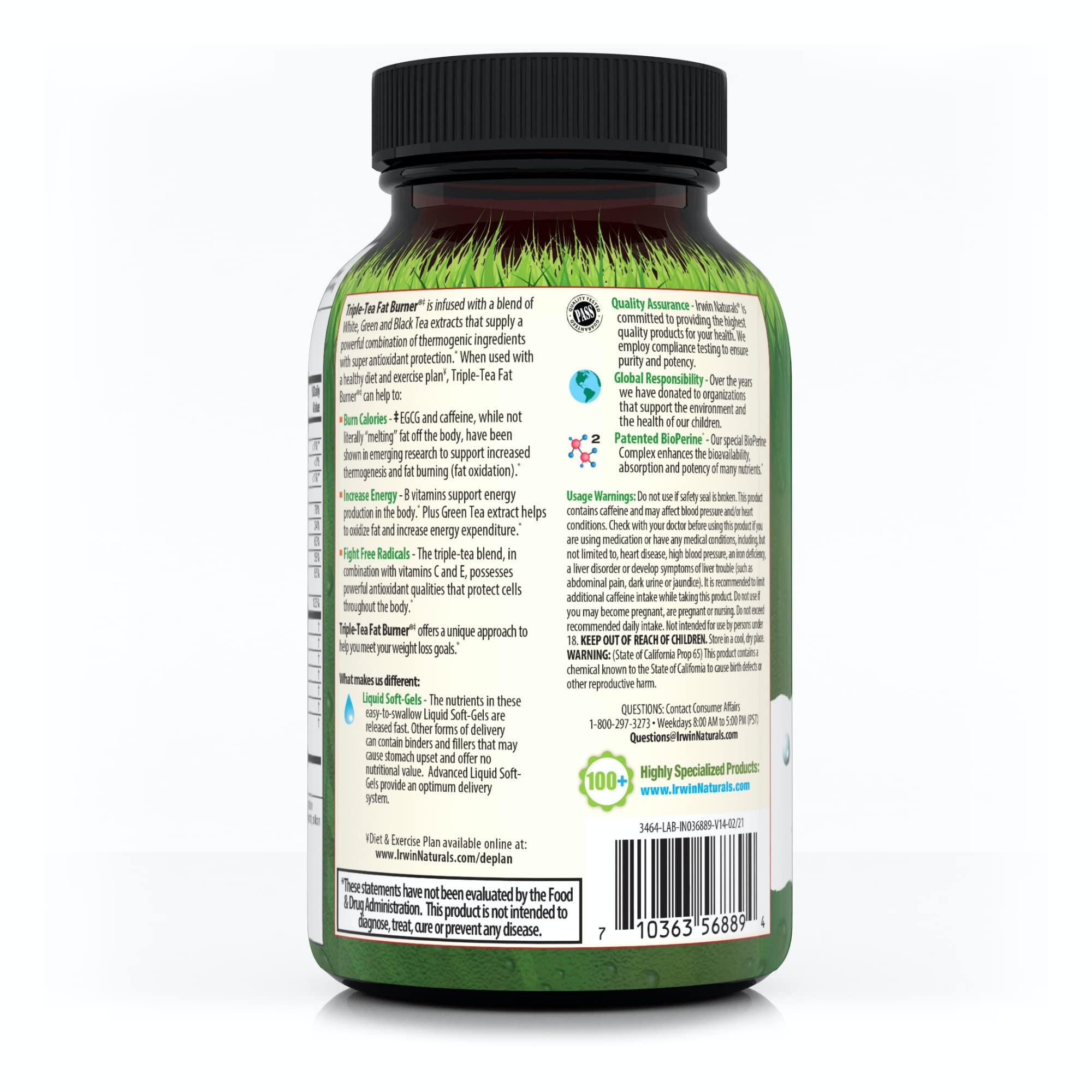 Foto 4 pulgar | Suplemento Irwin Naturals Triple Tea Fat Burner 75 Cápsulas Blandas - Venta Internacional.
