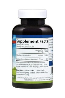 Foto 2 | Suplemento Carlson B-2 100 Mg De Riboflavina 250 Tabletas Vegetariano - Venta Internacional.