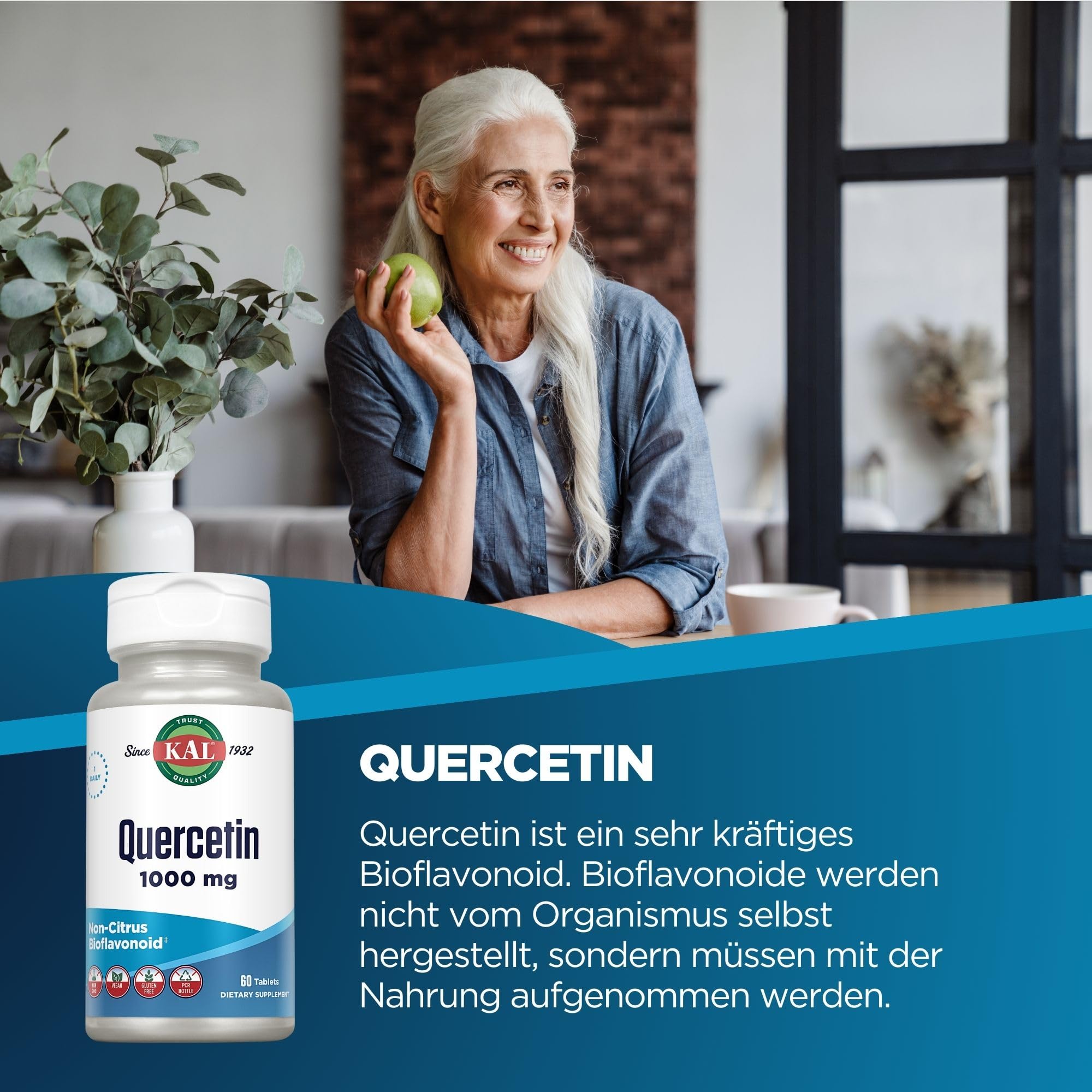 Foto 3 pulgar | Suplemento Kal Quercetina 1000 Mg Para El Apoyo Inmunológico, 60 Tabletas - Venta Internacional.