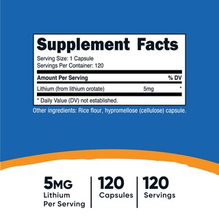 Foto 2 | Suplemento Nutricost De Orotato De Litio 5 Mg 120 Cápsulas - Venta Internacional.