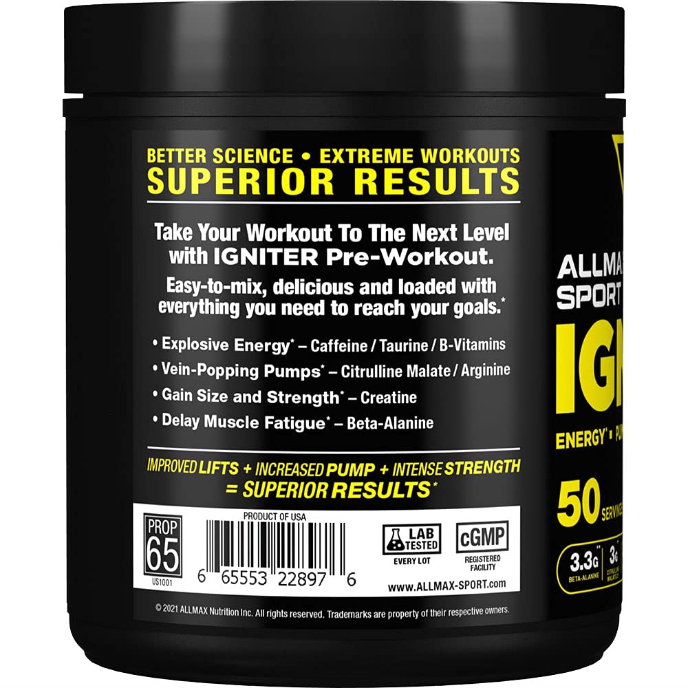 Foto 3 pulgar | Suplemento Allmax Igniter Sport Pre-workout 330 G De Frambuesa Azul - Venta Internacional.