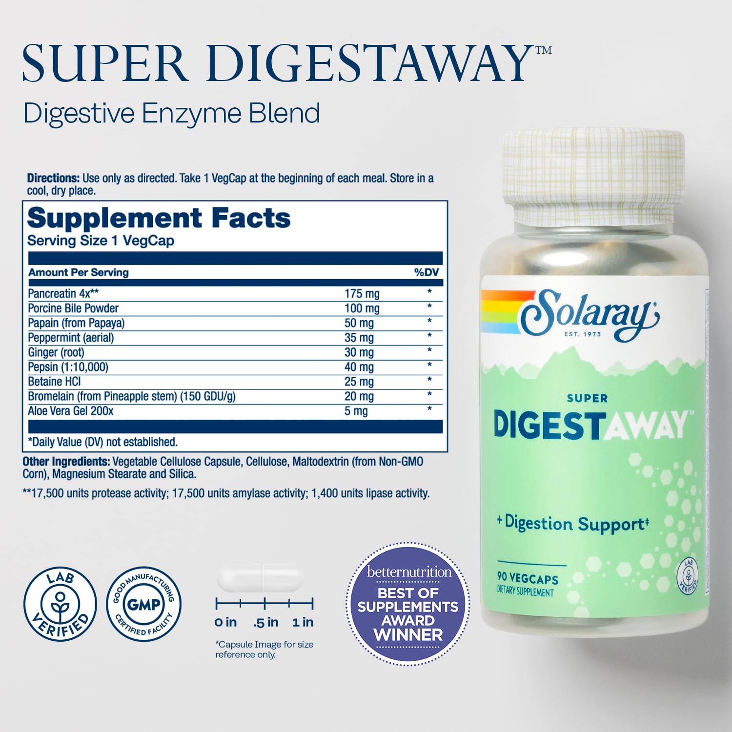 Foto 3 pulgar | Enzimas Digestivas Solaray Super Digestaway 90 Cápsulas Vegetarianas - Venta Internacional.