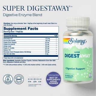 Foto 2 | Enzimas Digestivas Solaray Super Digestaway 90 Cápsulas Vegetarianas - Venta Internacional.