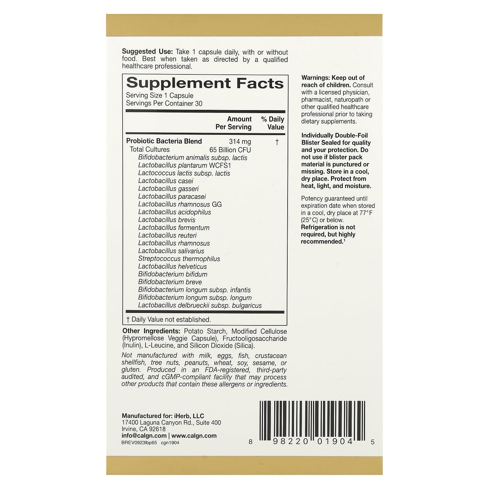 Foto 2 | Probióticos California Gold Nutrition Lactobif 65 65b Cfu - Venta Internacional.
