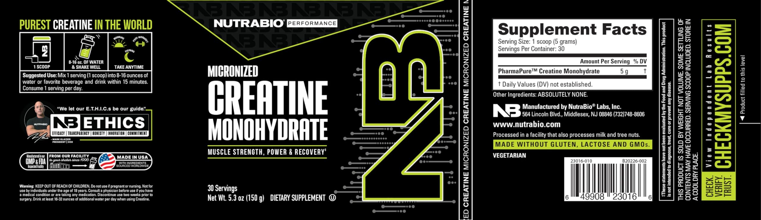 Foto 3 | Suplemento Nutrabio Monohidrato De Creatina 150 G Sin Sabor - Venta Internacional.