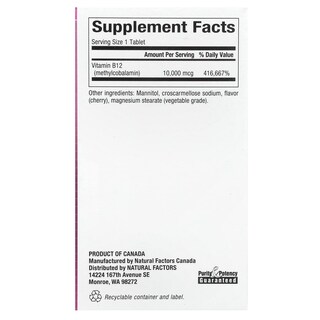 Foto 2 | Suplemento Natural Factors B12, Metilcobalamina, 10,000 Mcg - Venta Internacional.