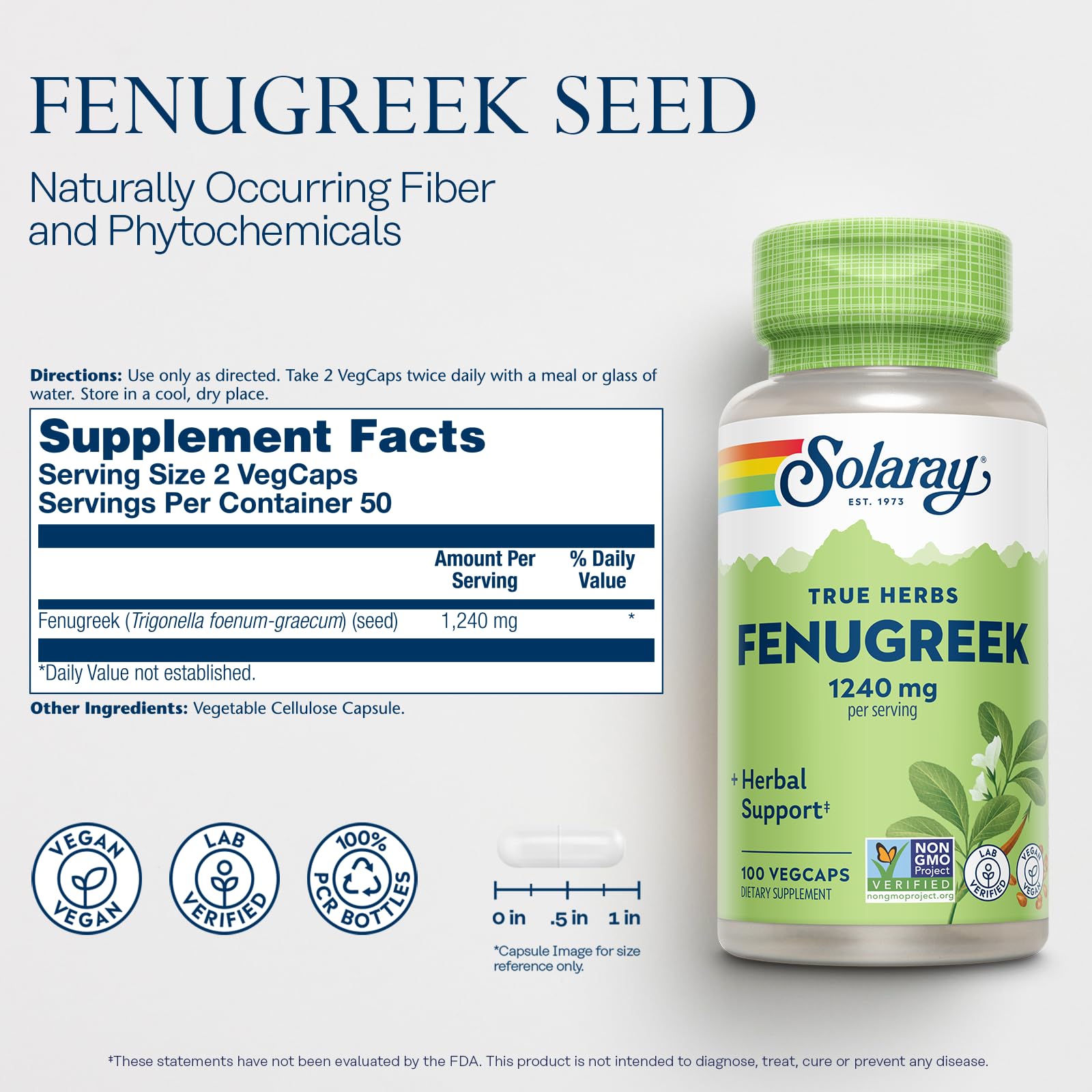 Foto 3 pulgar | Suplemento Solaray De Semillas De Fenogreco, 1240 Mg Para La Digestión, 100 Cápsulas Vegetales - Venta Internacional.