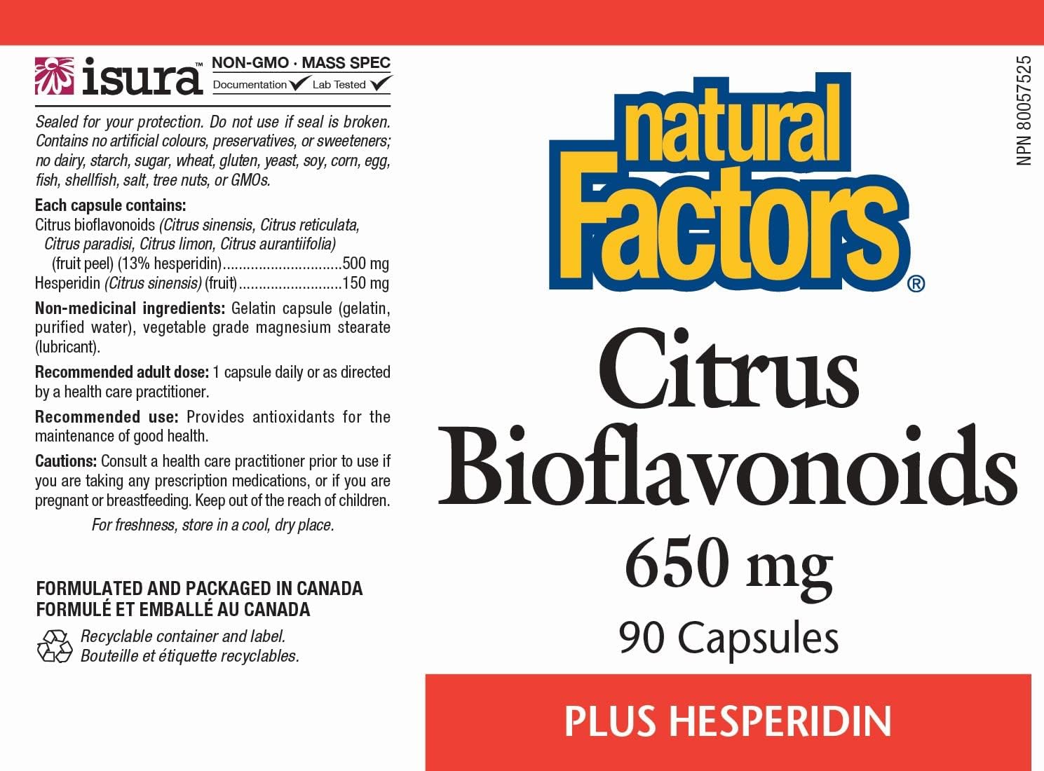 Foto 3 pulgar | Suplemento De Bioflavonoides Cítricos De Natural Factors 650 Mg 90 Cápsulas - Venta Internacional.