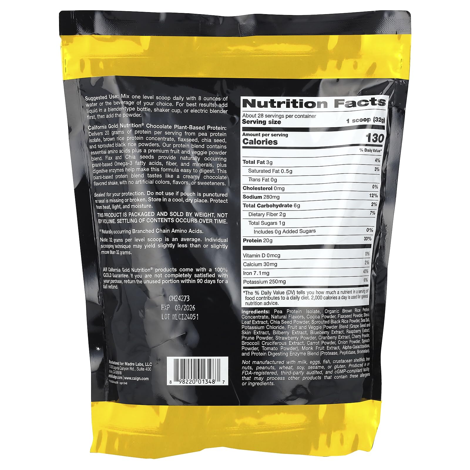 Foto 3 pulgar | Proteína De Origen Vegetal California Gold Nutrition Sport 907 G - Venta Internacional.