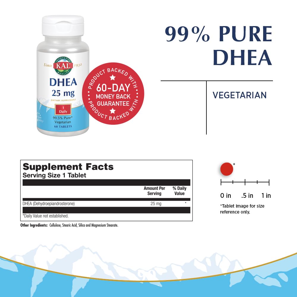 Foto 3 pulgar | Suplemento Kal Dhea En Tabletas Vegetarianas De 25 Mg, 60 Unidades - Venta Internacional.