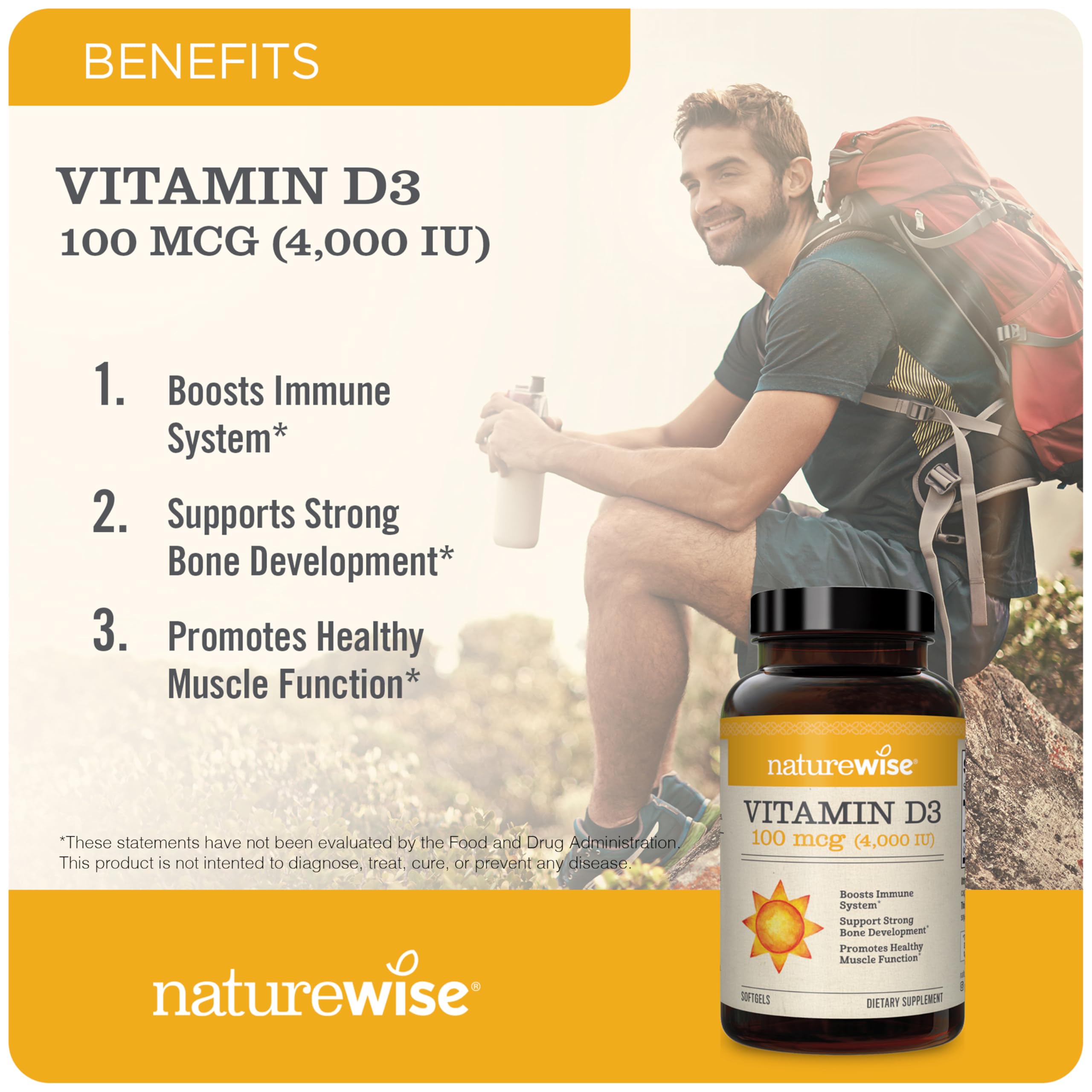 Foto 2 | Vitamina D3 Naturewise 4000 Ui (100 Mcg), Suministro Para 1 Año, 360 Cápsulas Blandas - Venta Internacional.