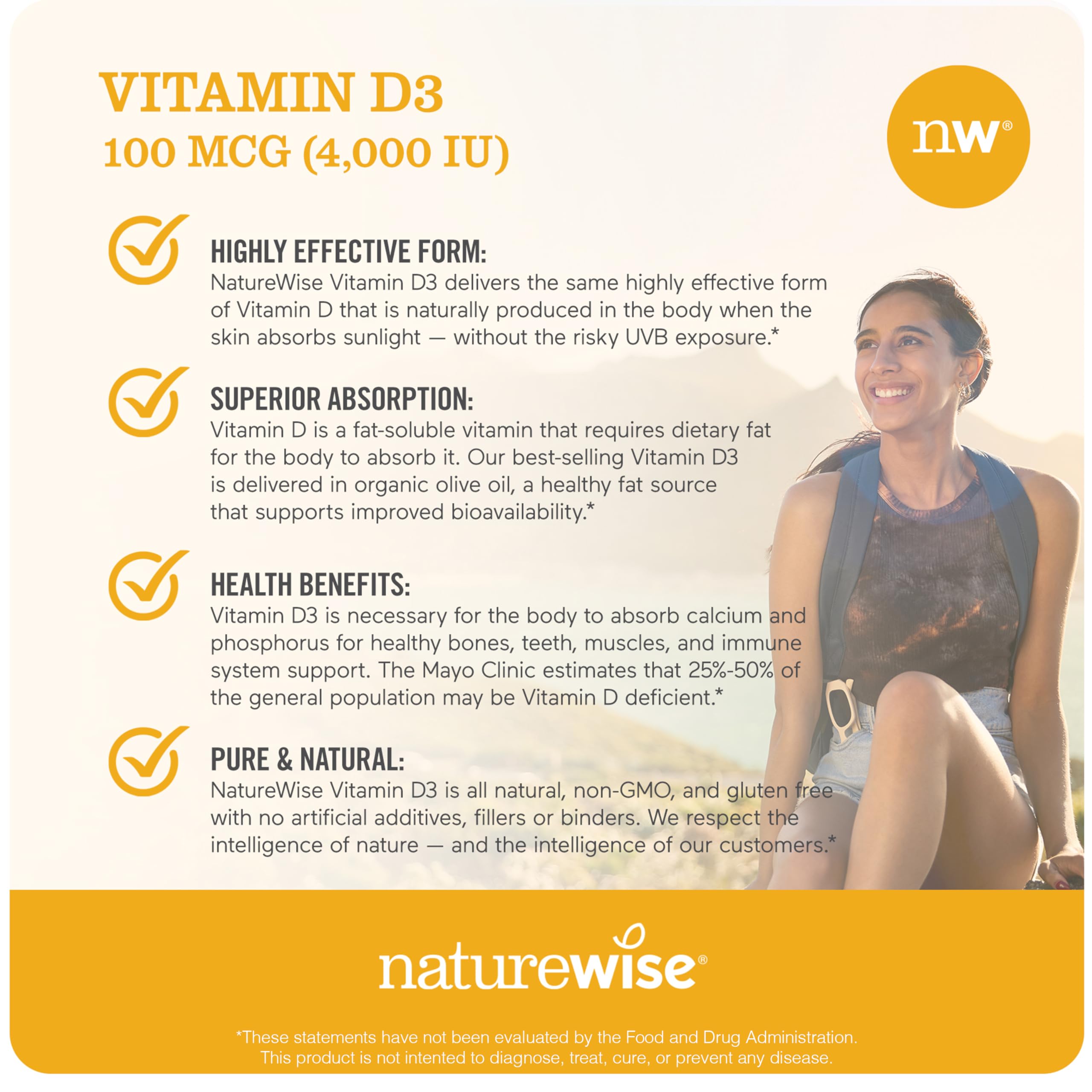Foto 3 | Vitamina D3 Naturewise 4000 Ui (100 Mcg), Suministro Para 1 Año, 360 Cápsulas Blandas - Venta Internacional.