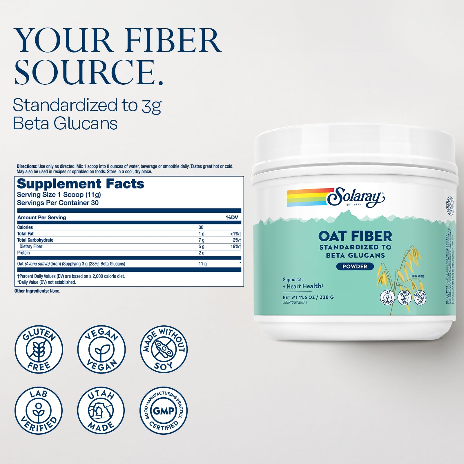 Foto 3 pulgar | Suplemento De Fibra Solaray Fibra De Avena 325 G Con Beta Glucanos - Venta Internacional.