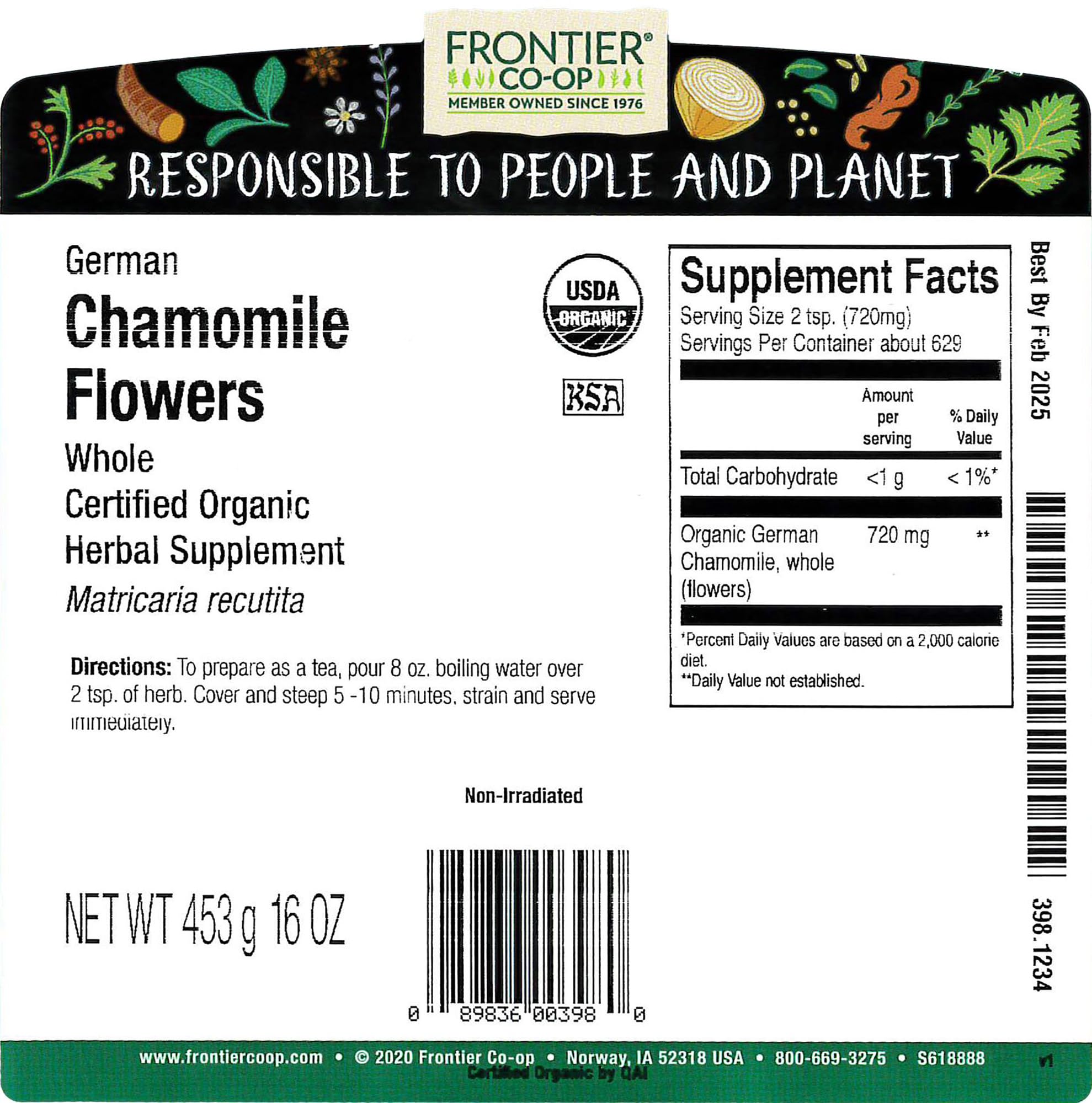 Foto 2 | Flores De Manzanilla Frontier Co-op, Orgánicas, Enteras, 454 G - Venta Internacional.