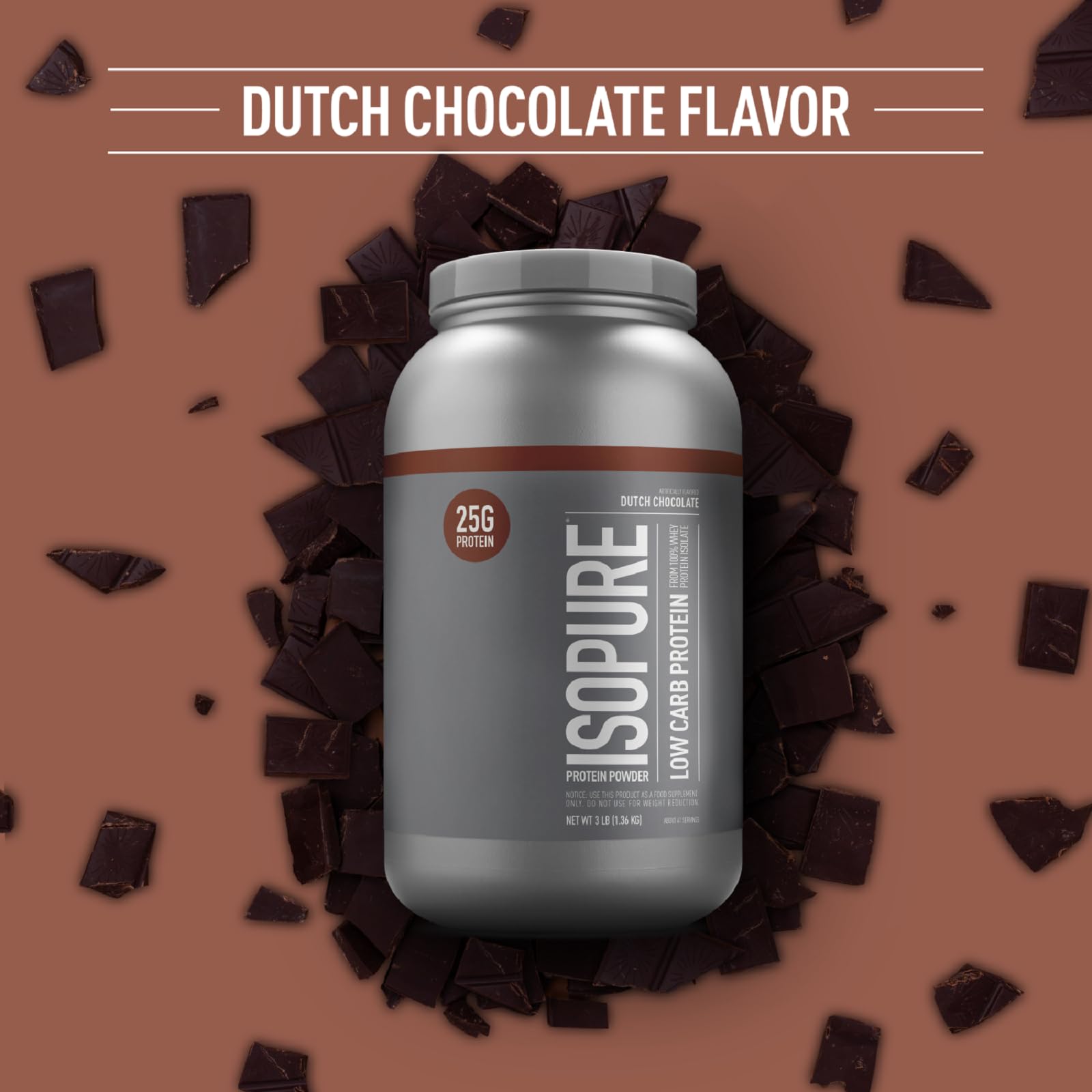 Foto 3 pulgar | Proteína En Polvo Isopure Dutch Chocolate, 1,36 Kg, 25 G De Proteína - Venta Internacional.