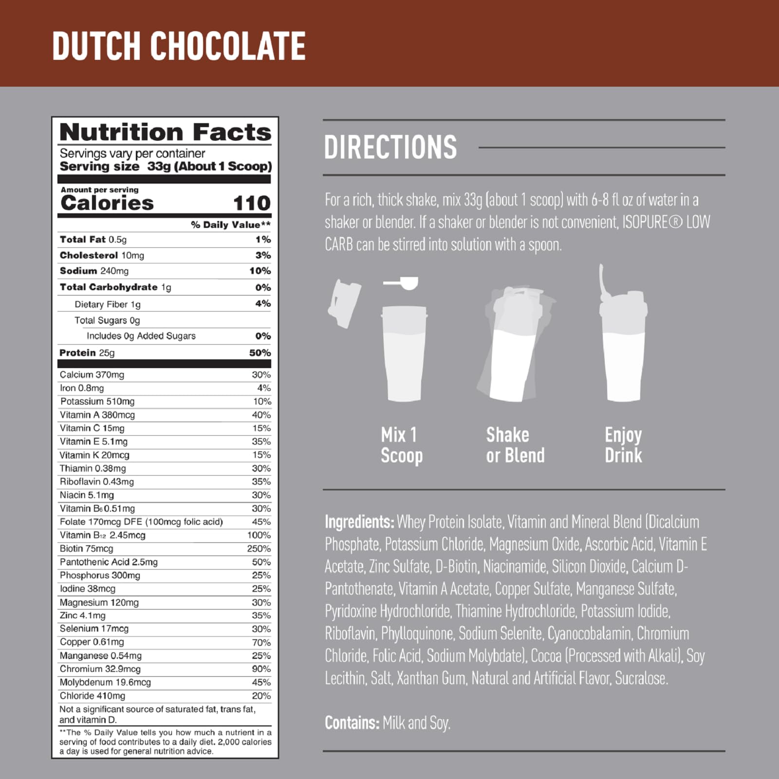 Foto 4 pulgar | Proteína En Polvo Isopure Dutch Chocolate, 1,36 Kg, 25 G De Proteína - Venta Internacional.