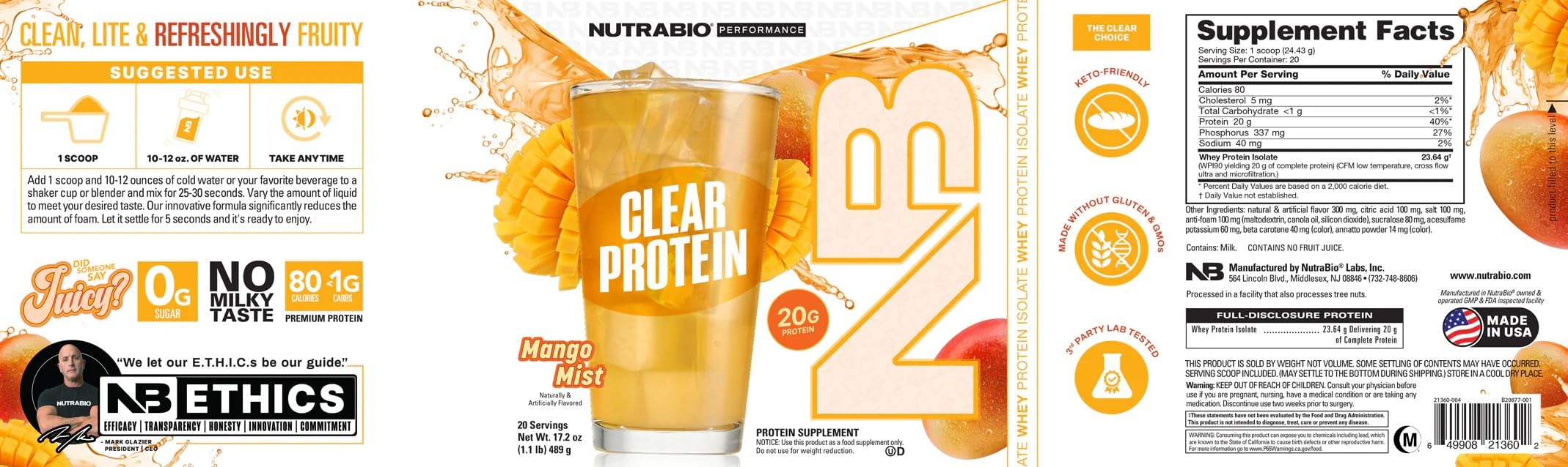 Foto 4 pulgar | Proteína En Polvo Nutrabio Clear Whey Isolate Mango Mist 20s - Venta Internacional.