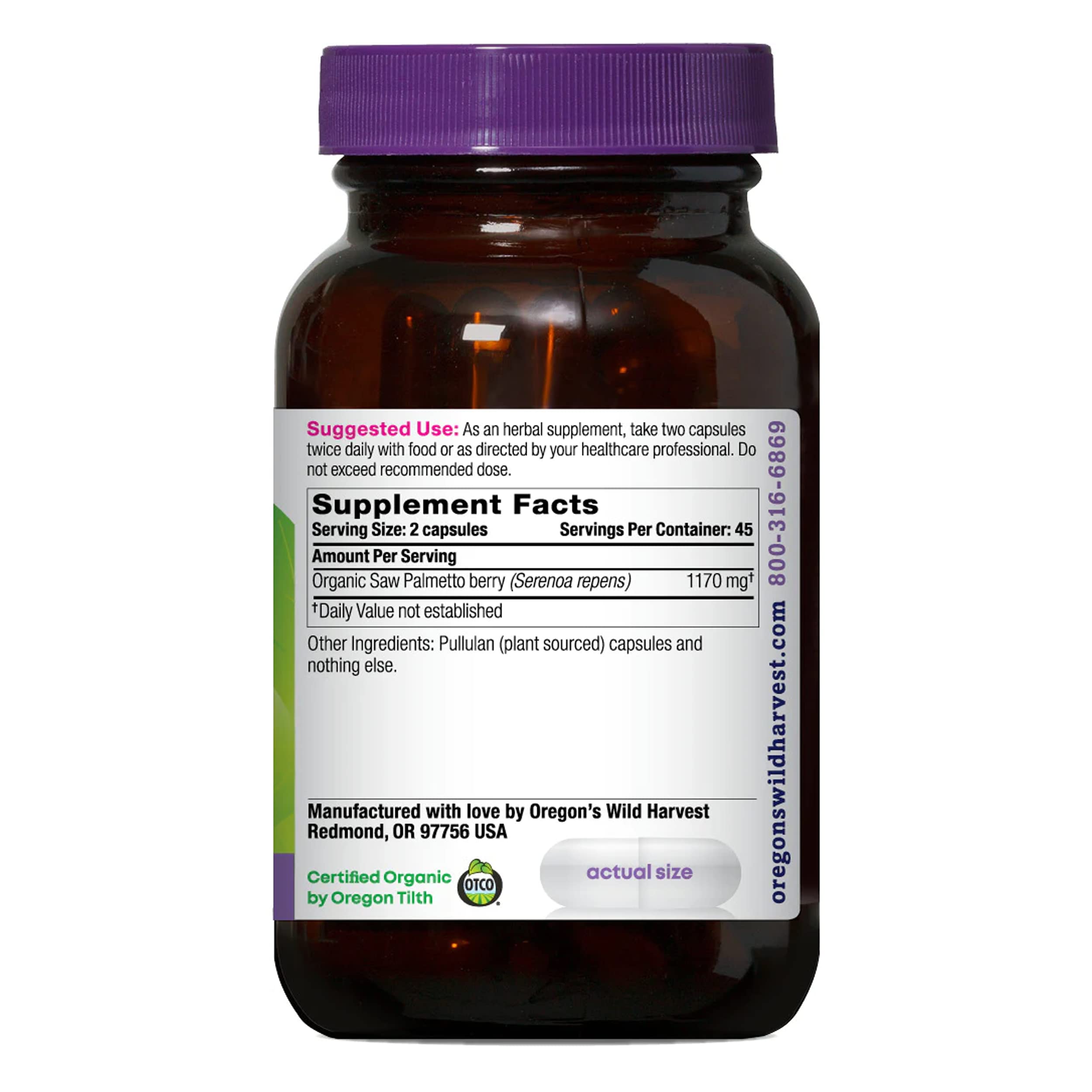 Foto 3 pulgar | Suplemento Oregon Wild Harvest Saw Palmetto 90 Cápsulas - Venta Internacional.