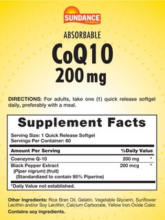 Foto 2 | Suplemento Sundance Coq10 200 Mg 60 Cápsulas Blandas Con Pimienta Negra - Venta Internacional.